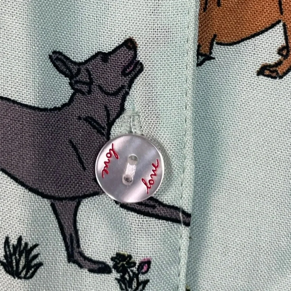 ED by Ellen Nightgown Top Dog Print Button‎ Down Women's XL Sage